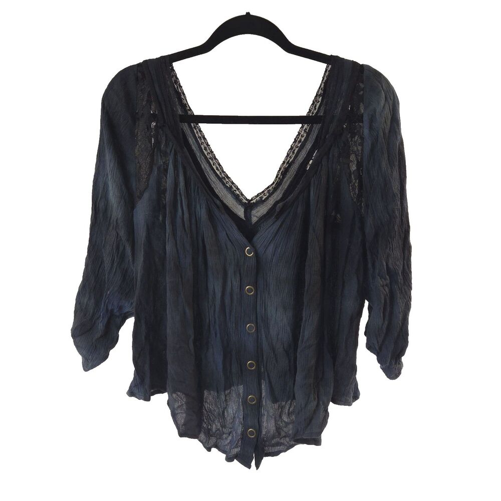 Free People Gauze Lace Flowy Peasant Top M/L Whimsigoth Fairy Grunge Boho